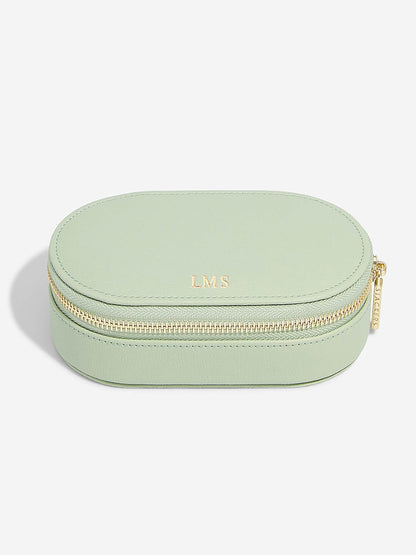 Stackers Sage Green Oval Zipped Travel Jewellery Box