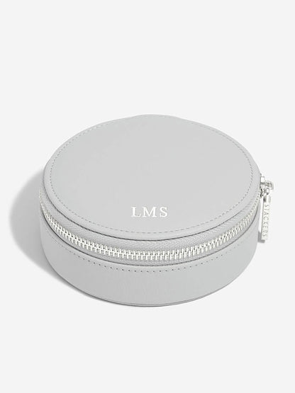 Stackers Pebble Grey Round Zipped Travel Jewellery Box