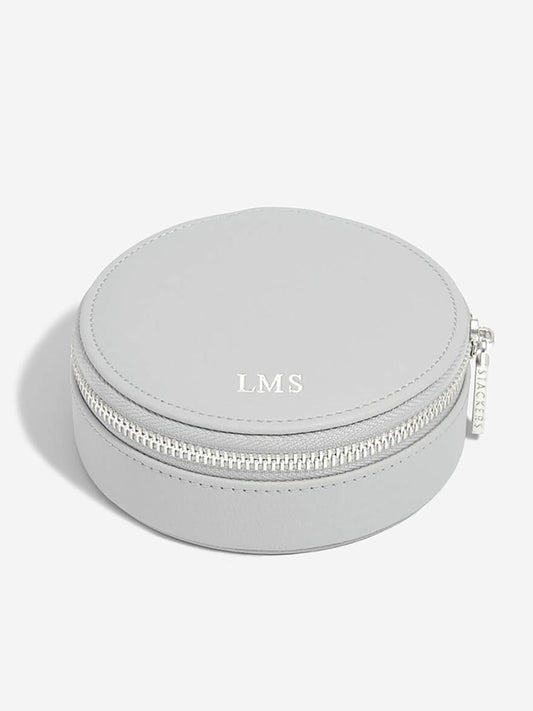 Stackers Pebble Grey Round Zipped Travel Jewellery Box