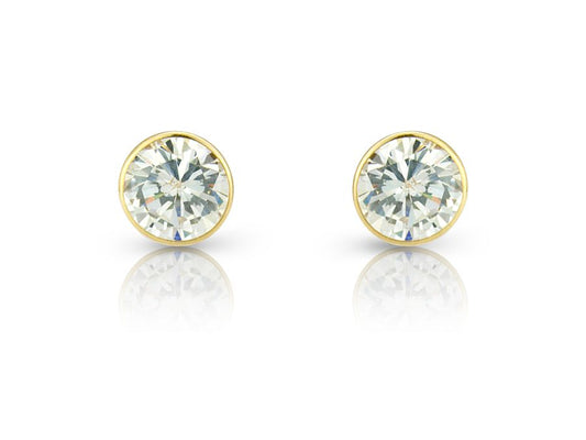 9ct Yellow Gold 6mm Bezel Set CZ Stud Earrings
