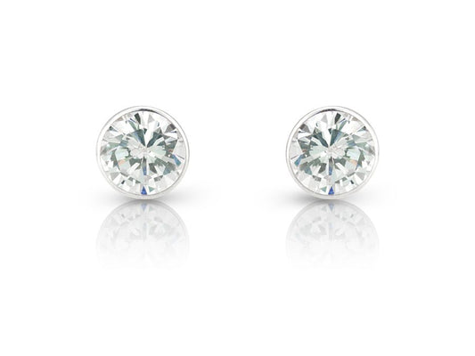9ct White Gold 6mm Bezel Set CZ Stud Earrings
