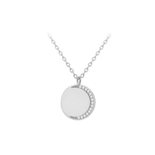 Sterling Silver Personalising Disc & Crescent CZ Set Necklace
