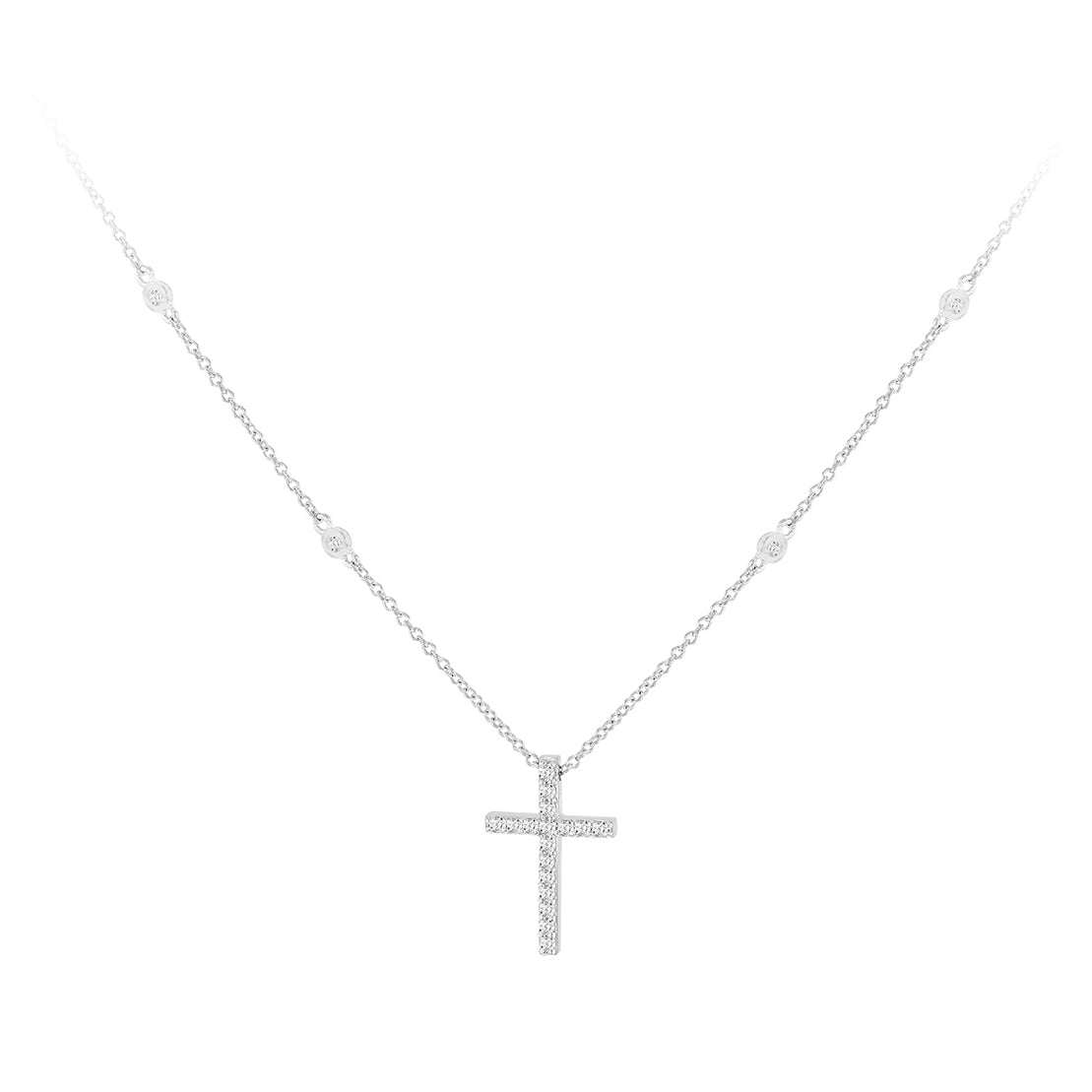 Sterling Silver CZ Claw Set Cross Necklace