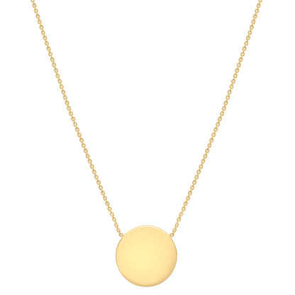Sterling Silver Yellow Gold Plated 15mm Disc Pendant Adjustable Necklace