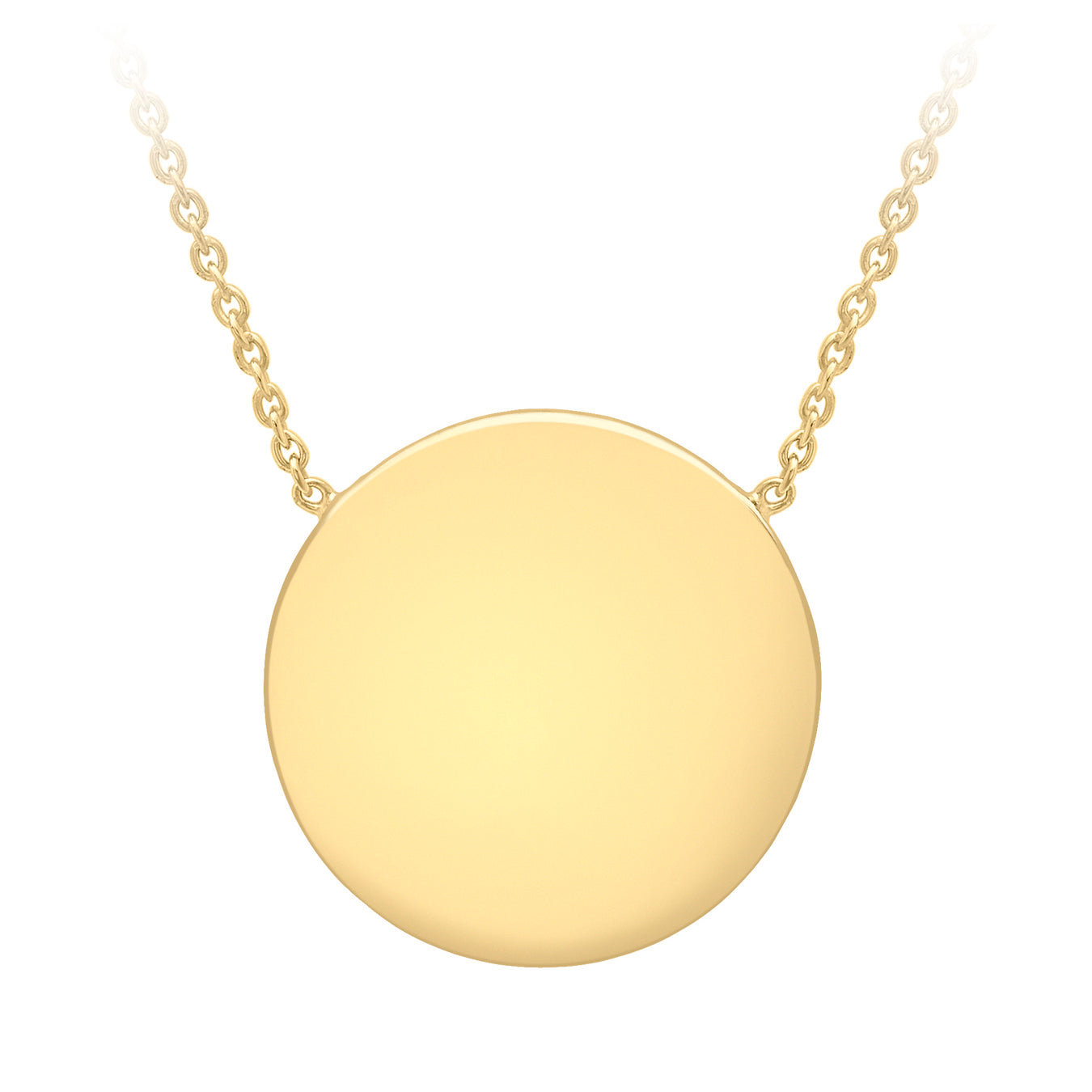 Sterling Silver Yellow Gold Plated 15mm Disc Pendant Adjustable Necklace