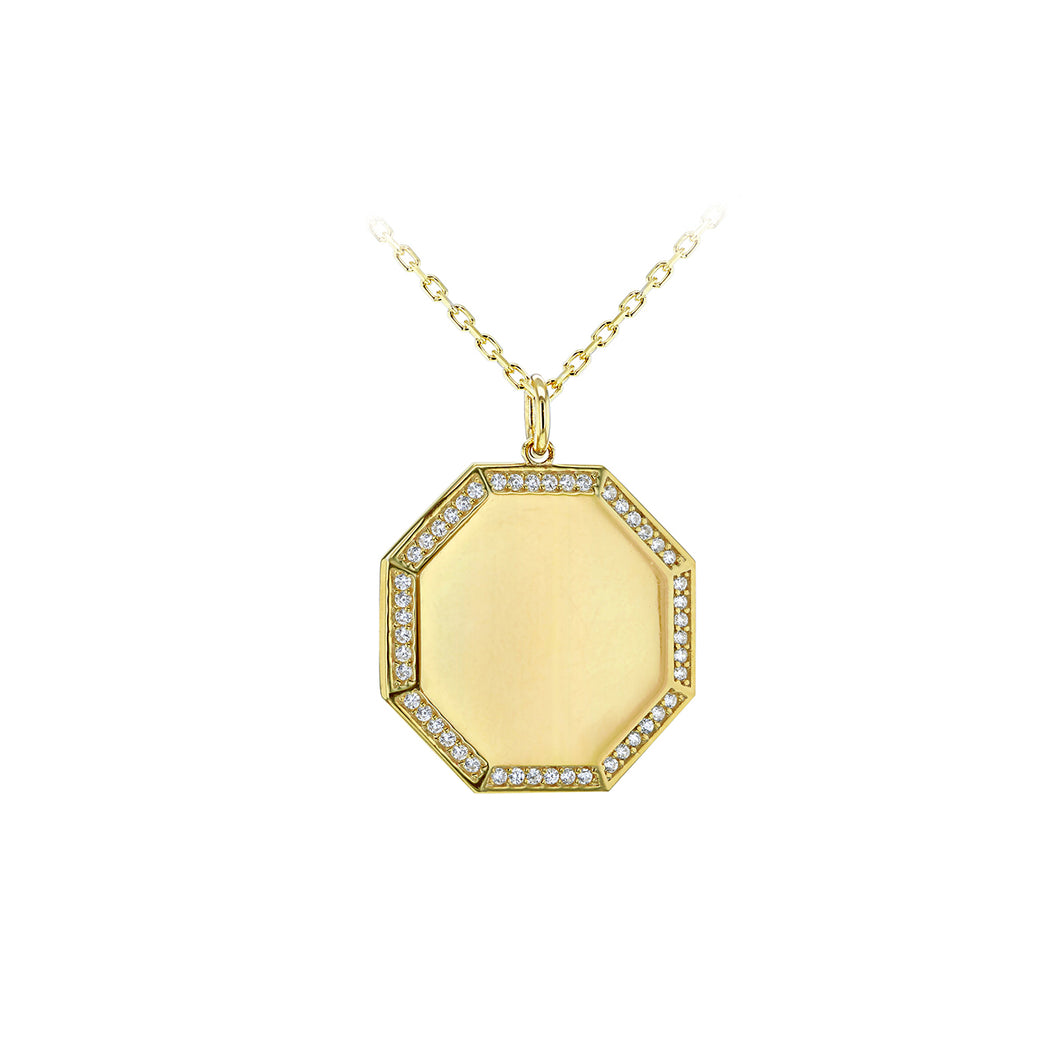 Yellow Gold Plated Octagon Personalising Pendant & CZ Necklace