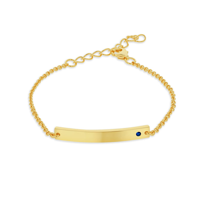 Yellow Gold Plated September Birthstone CZ & ID Plate Bracelet