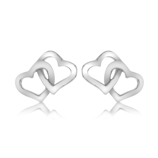 Sterling Silver Double Heart Stud Earrings