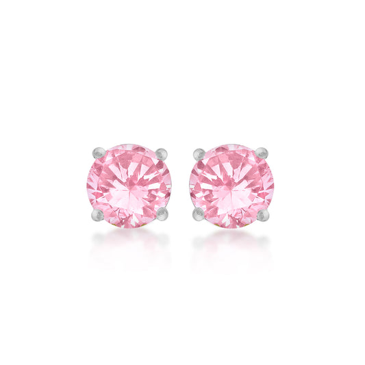 Sterling Silver 3mm Round Pink Solitaire CZ Stud Earrings