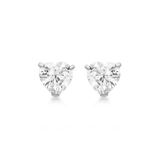 Sterling Silver 5.5mm White CZ Heart Shaped Stud Earrings
