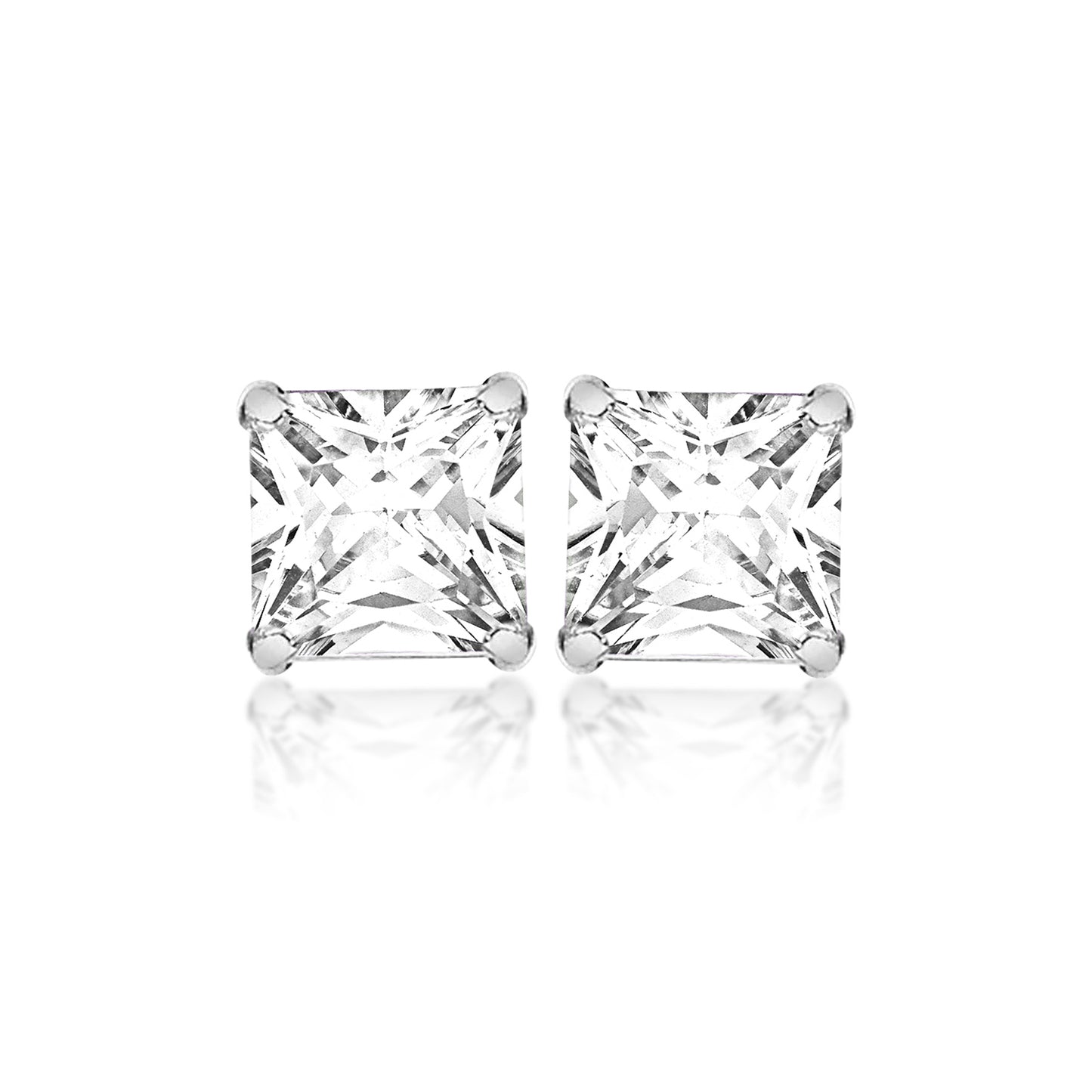 Sterling Silver 7mm Square White CZ Stud Earrings