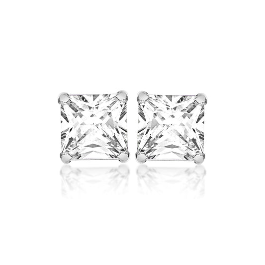Sterling Silver 7mm Square White CZ Stud Earrings