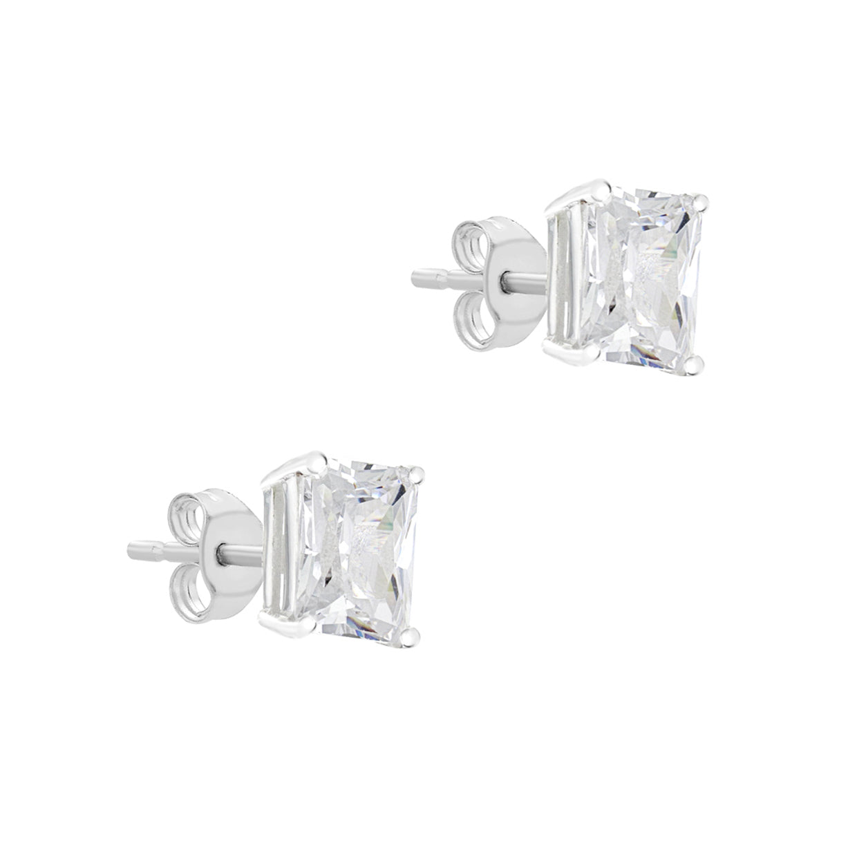 Sterling Silver Rectangular White CZ Stud Earrings