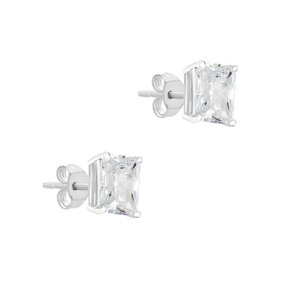 Sterling Silver Rectangular White CZ Stud Earrings