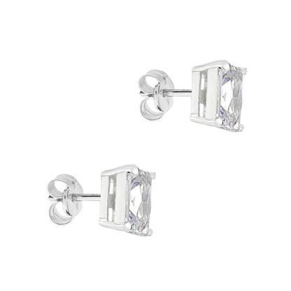 Sterling Silver Rectangular White CZ Stud Earrings