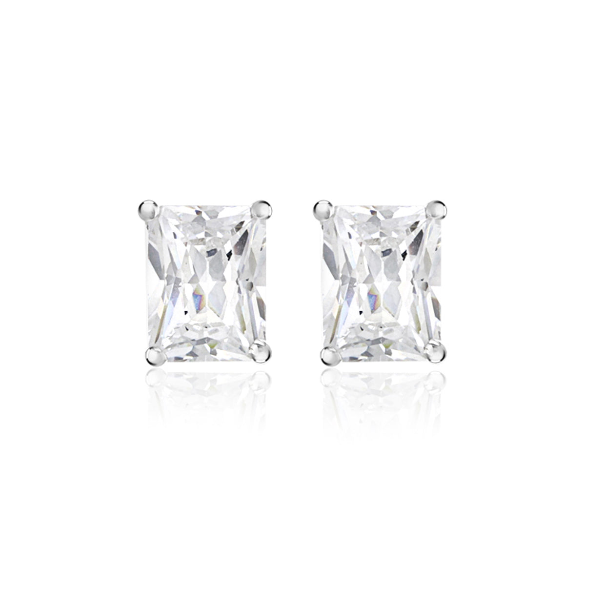 Sterling Silver Rectangular White CZ Stud Earrings