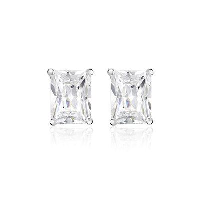 Sterling Silver Rectangular White CZ Stud Earrings