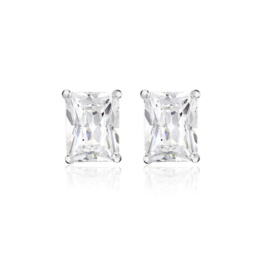Sterling Silver Rectangular White CZ Stud Earrings
