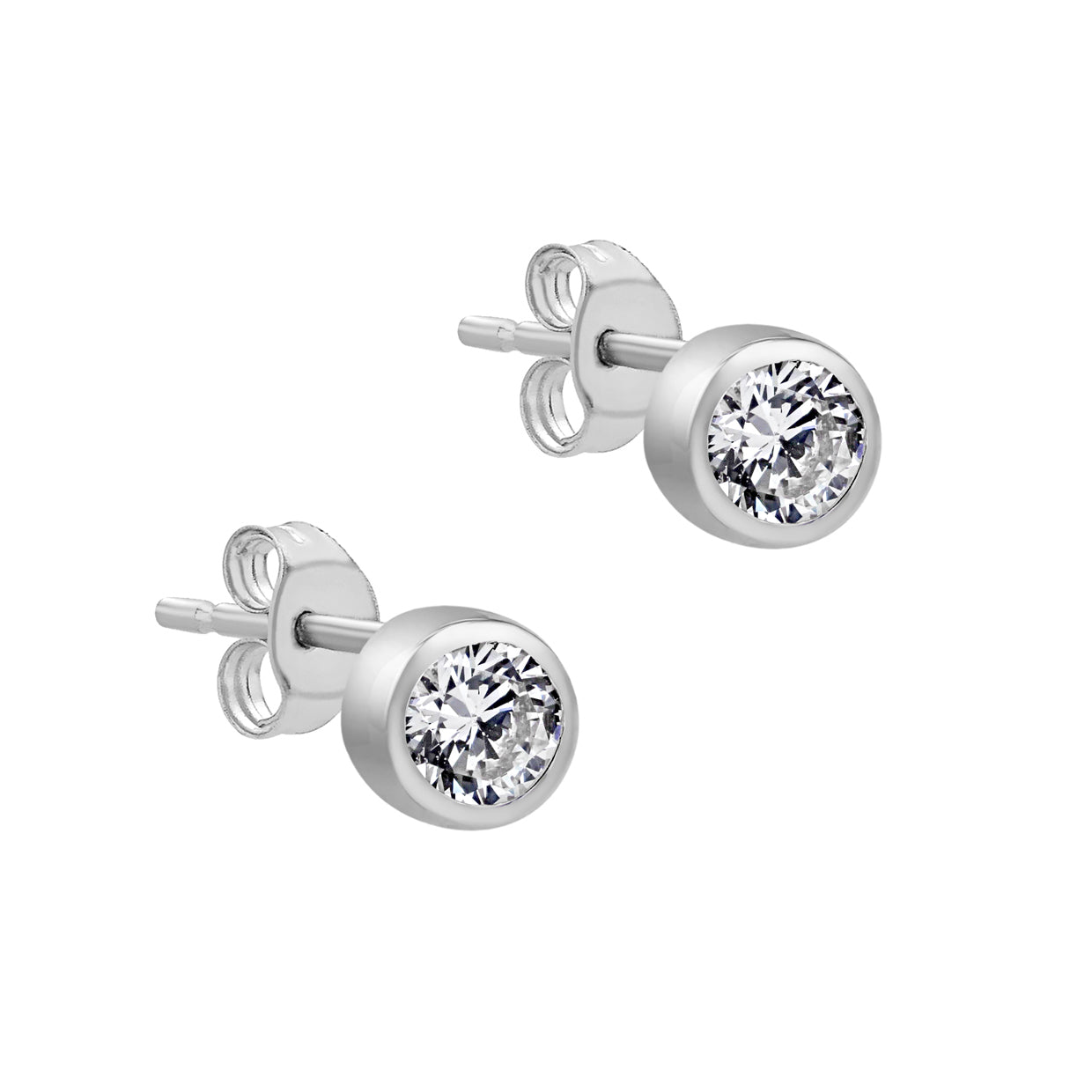 Sterling Silver 4mm Round Bezel Set CZ Stud Earrings