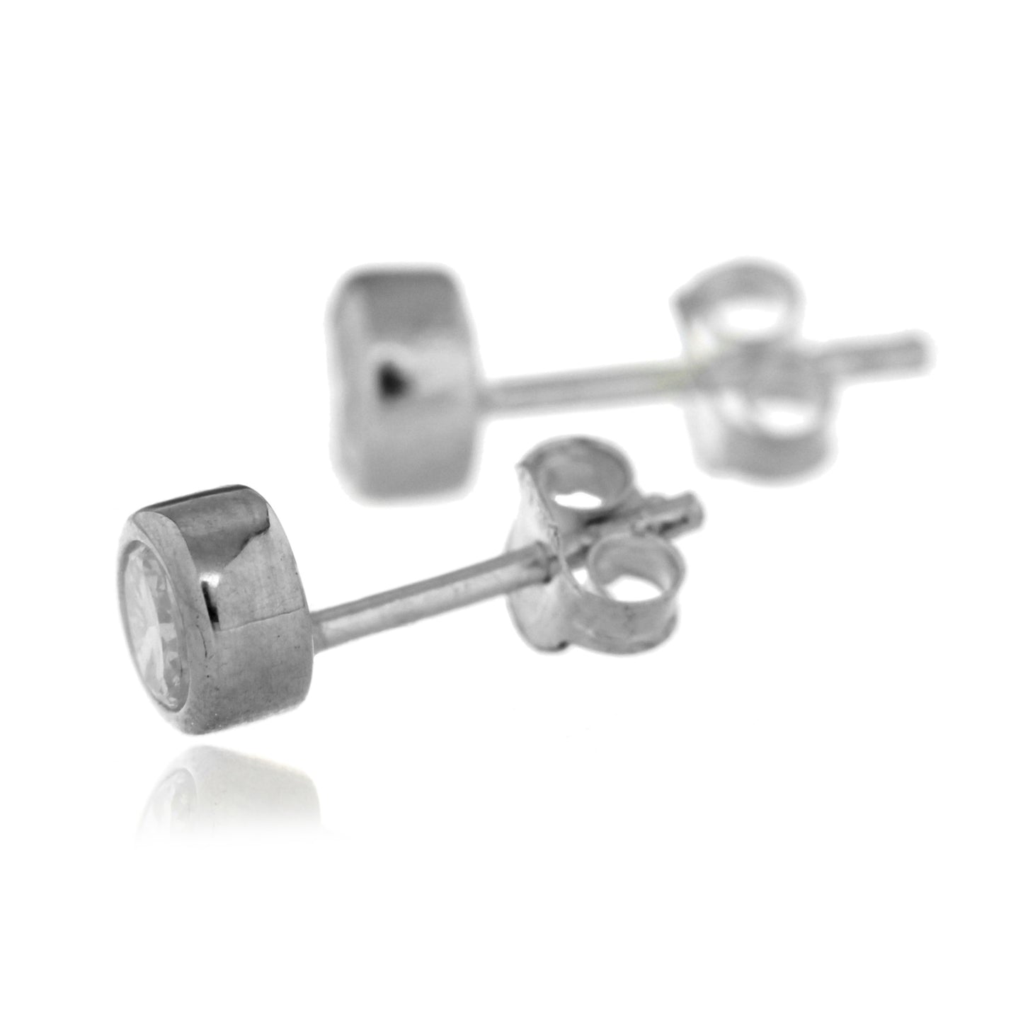 Sterling Silver 4mm Round Bezel Set CZ Stud Earrings