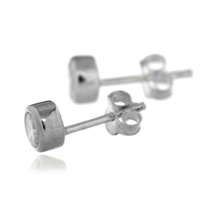 Sterling Silver 4mm Round Bezel Set CZ Stud Earrings