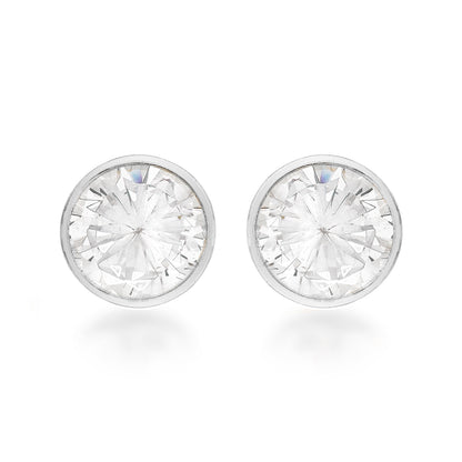 Sterling Silver 4mm Round Bezel Set CZ Stud Earrings
