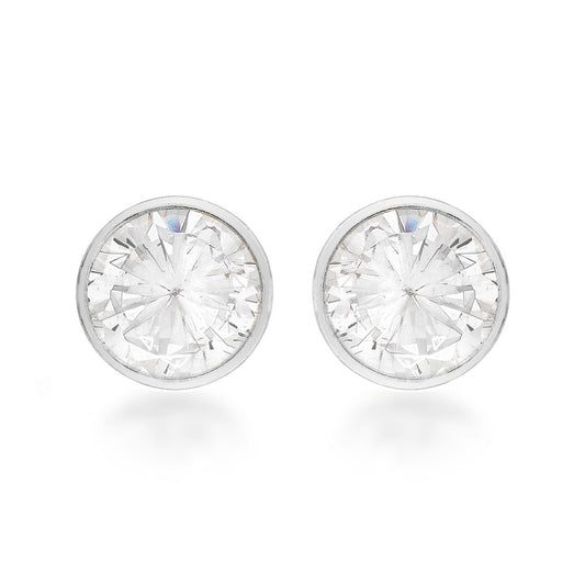Sterling Silver 4mm Round Bezel Set CZ Stud Earrings