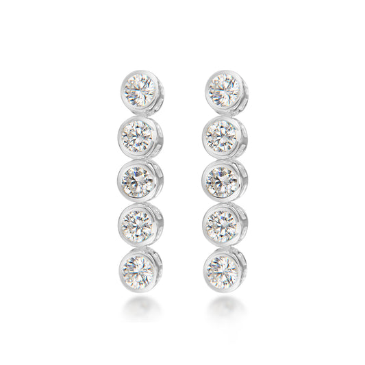 Sterling Silver 3mm Round Bezel Set CZ Drop Earrings