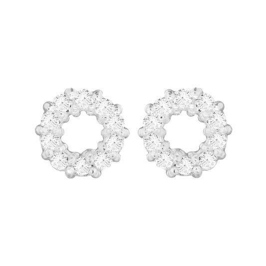 Sterling Silver Round Halo White CZ Stud Earrings