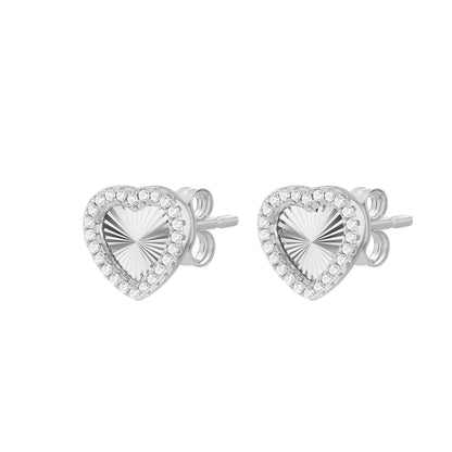 Sterling Silver 11mm Rainbow Heart CZ Stud Earrings
