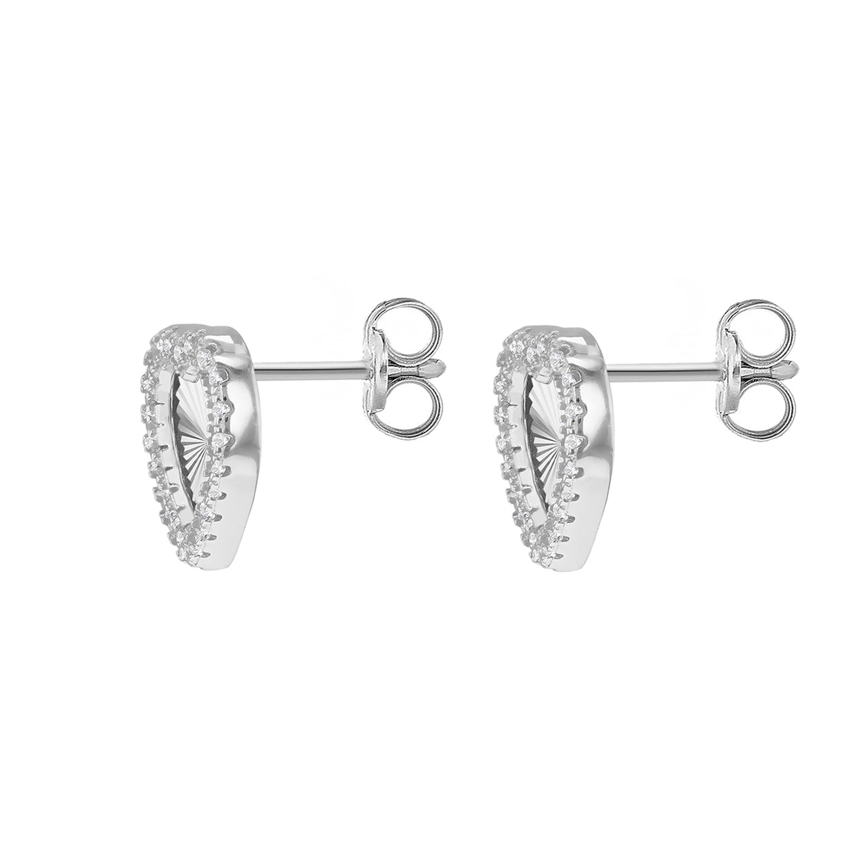 Sterling Silver 11mm Rainbow Heart CZ Stud Earrings