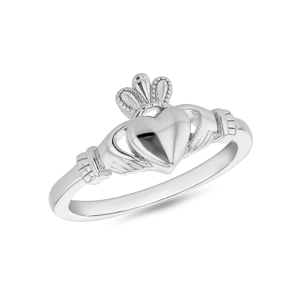 Sterling Silver Rhodium Plated 9.5mm Small Claddagh Ring