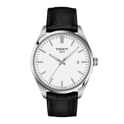 Tissot 40mm Silver Tone PR100, White & Date Dial, Gents Strap Watch