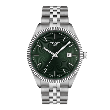 Tissot 40mm Silver Tone Ballade, Green Fluted Dial & Date Dial, Gents Bracelet Watch