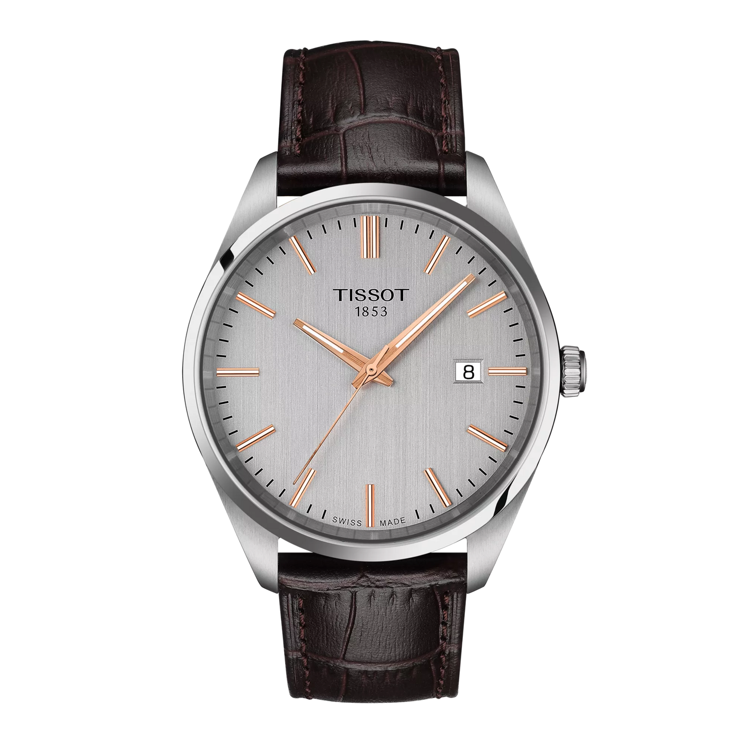 Tissot 40mm Silver Tone PR100, Silver & Date Dial, Gents Strap Watch