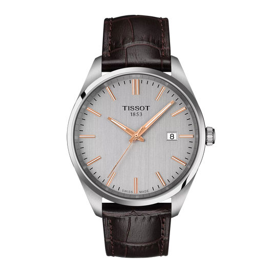 Tissot 40mm Silver Tone PR100, Silver & Date Dial, Gents Strap Watch
