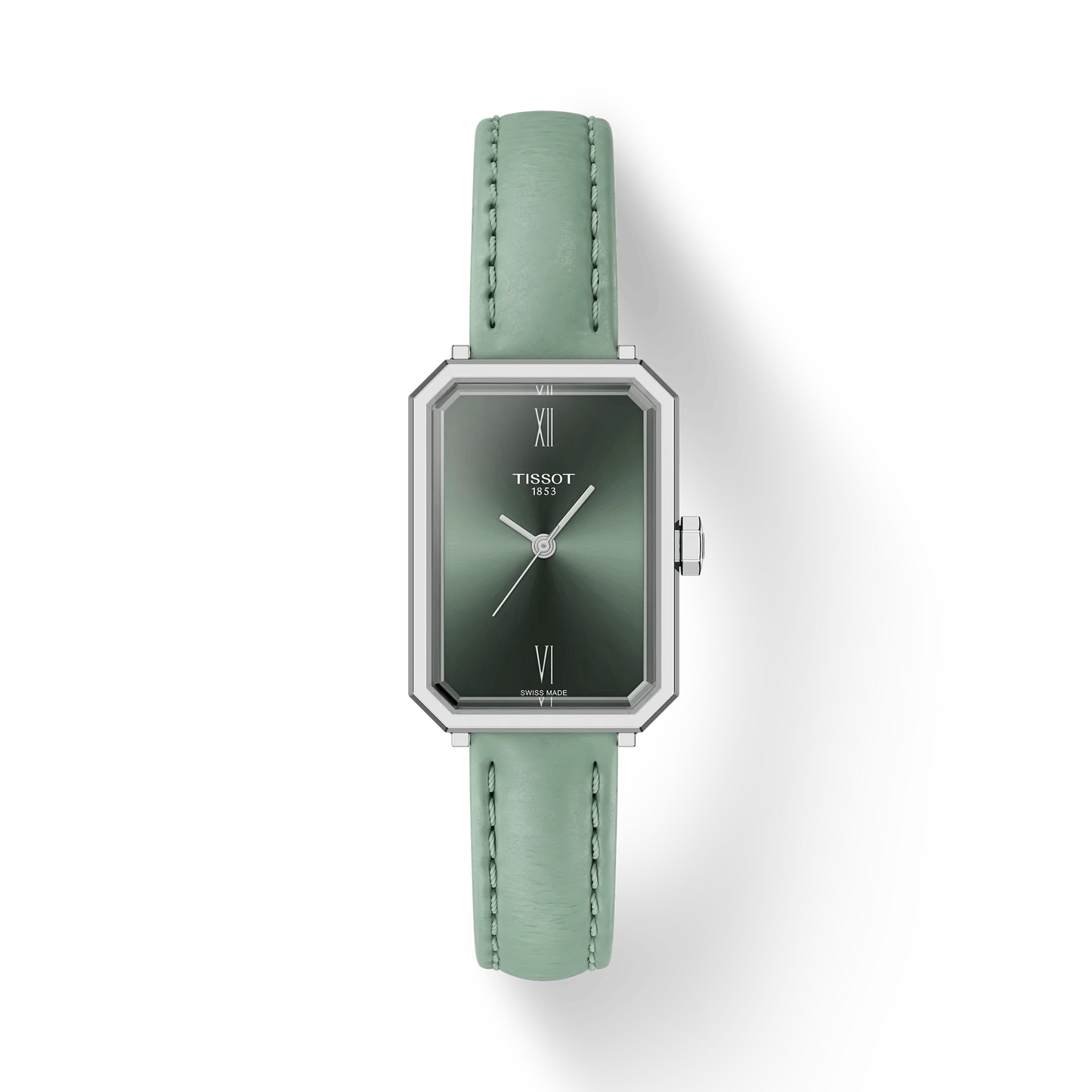 Tissot 30mm Silver SRV, Silver Green Minimalist Dial, Ladies Green Strap Watch