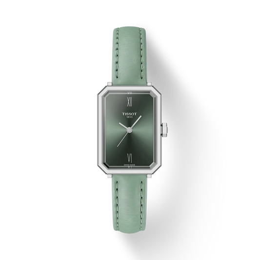 Tissot 30mm Silver SRV, Silver Green Minimalist Dial, Ladies Green Strap Watch