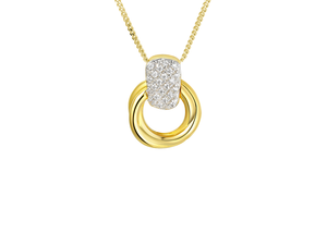 9ct Yellow Gold Double Circle Pavé Diamond Necklace