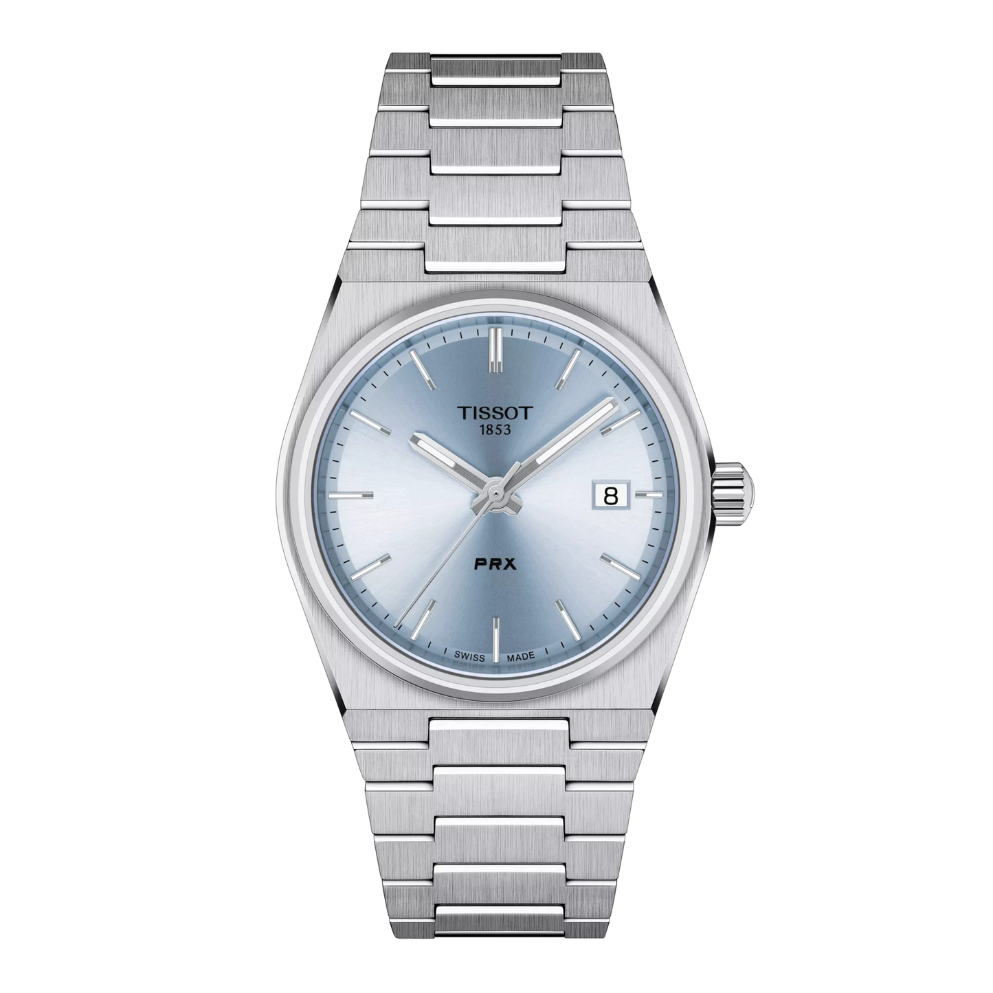 Tissot 35mm Silver PRX, Ice Blue & Date Dial, Ladies Bracelet Watch