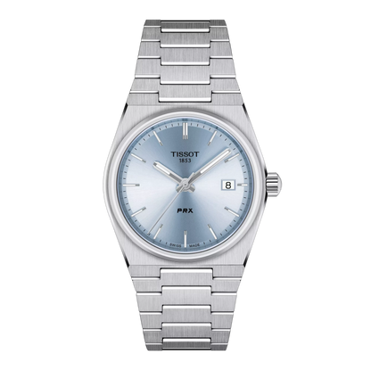 Tissot 35mm Silver PRX, Ice Blue & Date Dial, Ladies Bracelet Watch