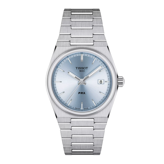 Tissot 35mm Silver PRX, Ice Blue & Date Dial, Ladies Bracelet Watch