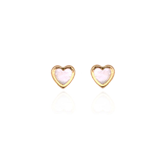 9ct Yellow Gold Mother of Pearl Heart Stud Earrings