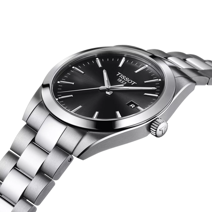 Tissot 40mm Silver Tone Gentleman, Black & Date Dial, Gents Bracelet Watch