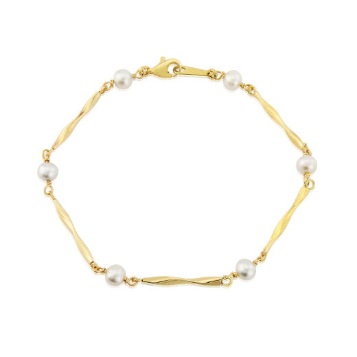 9ct Yellow Gold Cultured Pearl Contemporary Twist Bracelet