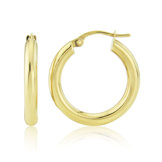 9ct Yellow Gold 20mm Round Tube Hoop Earrings