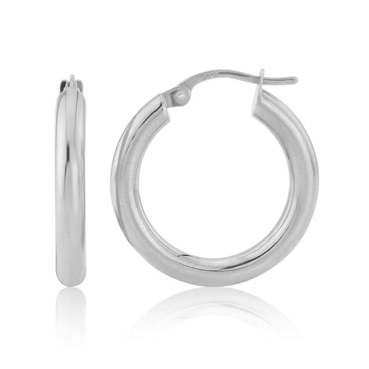 9ct White Gold 15mm Hoop Earrings
