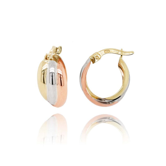 9ct Three-Tone Gold Twist Hoop Earrings