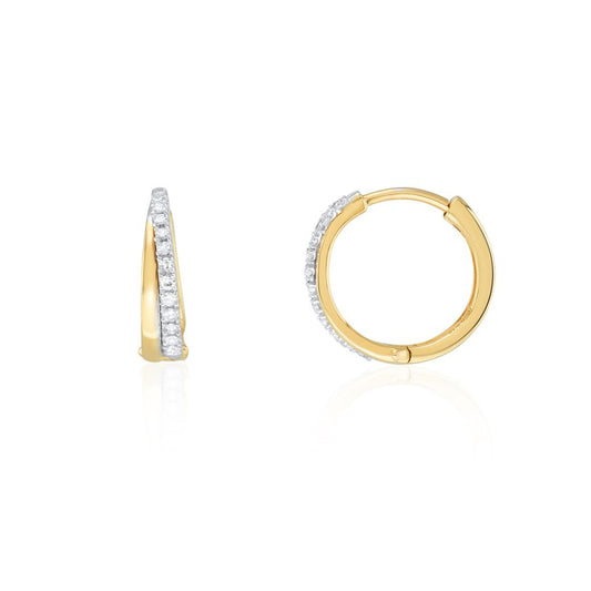9ct Yellow & White Gold Diamond Twist Hoop Earrings, 0.10ct