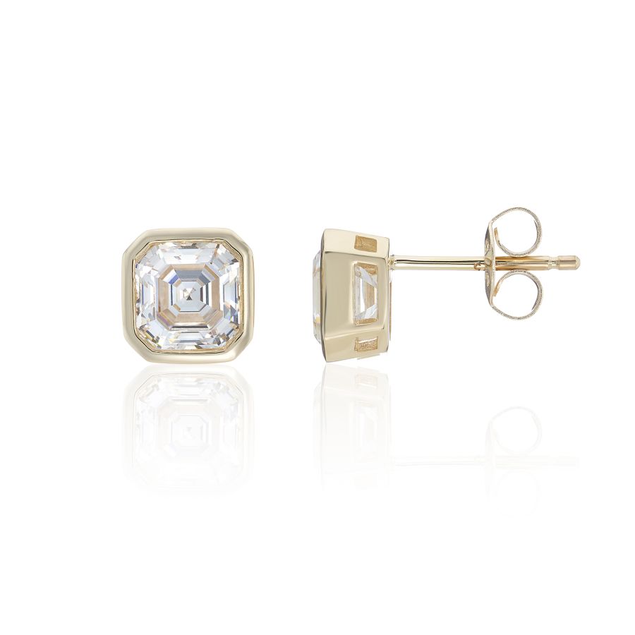 9ct Yellow Gold 7mm Cushion Cut CZ Stud Earrings